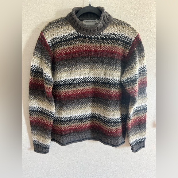 Vintage Carolyn Taylor Wool Blend Mock Neck Striped Sweater Womens Size L - Picture 1 of 6